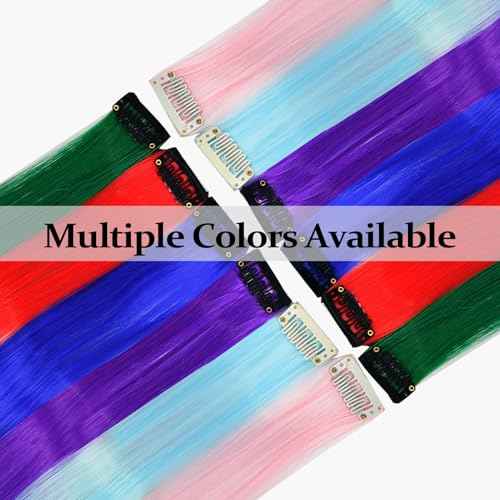 6 Pcs Colored Clip in Hair Extensions, 20 Inch Light Pink Hair Extensions Clip ins for Kids and Girls, Synthetic Straight Colored Hair Clip ins, Party Highlight Clip in Hairpieces for Women