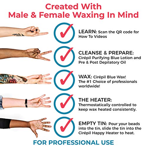 Cirepil - Waxing Kit - Introduction Waxing Kit - Heater, Blue wax Beads, Pre & Post products & an Empty Tin - The Best Temperature for your Cirepil Wax