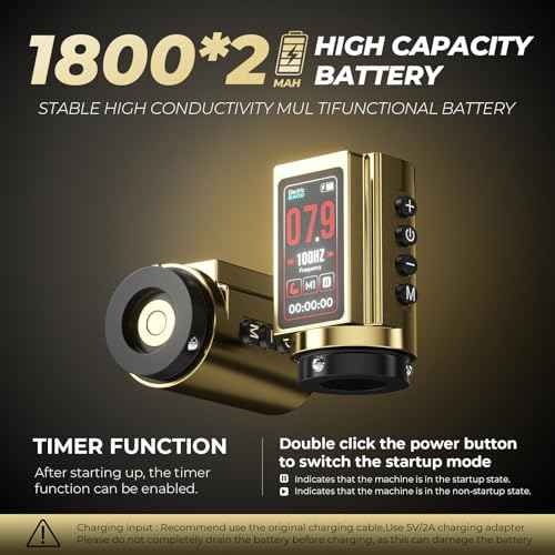 CNC Wireless Tattoo Machine with 3600mAh Dual Batteries Adjustable 7 Strokes 2.4-4.2mm Rotary Pen LED Display Brushless Motor Tattoo Gun for Tattoo Artists Supply Gold CNC-M2-E400-9