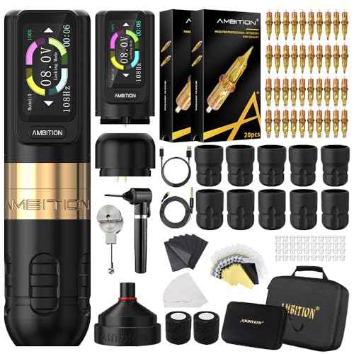 Tattoo Kit-Ambition Zetton Wireless Tattoo Machine Pen Kit Complete with Extra 2400mAh Power 40pc Cartridge Needles Bandage Gloves Ink Mixer Ink Cup Disposable Grip for Professional Tattoo Artists