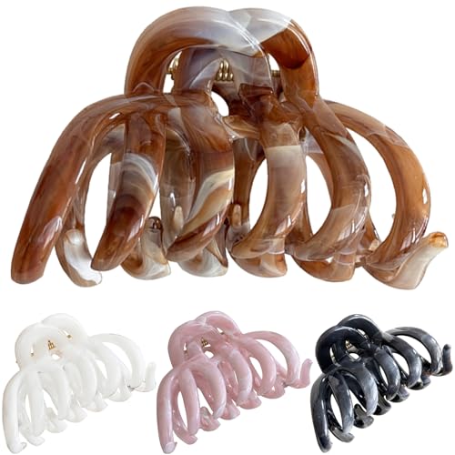 Large Octopus Claw Clips for Thick Hair,Jumbo Marble Hair Clips for Women Long Hair, Big Spider Jaw Clips for Curly Hair,Giant Octopus Clamps 4 Colors Hair Styling Accessories