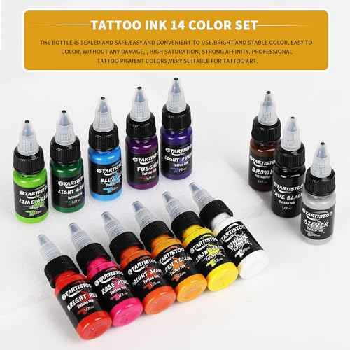 Tattoo Ink GTARTISTOO Professional Set 1/2OZ (14 Colors, 15ml) Vegan-Friendly Pigment Tattoo Ink Supplies Ink