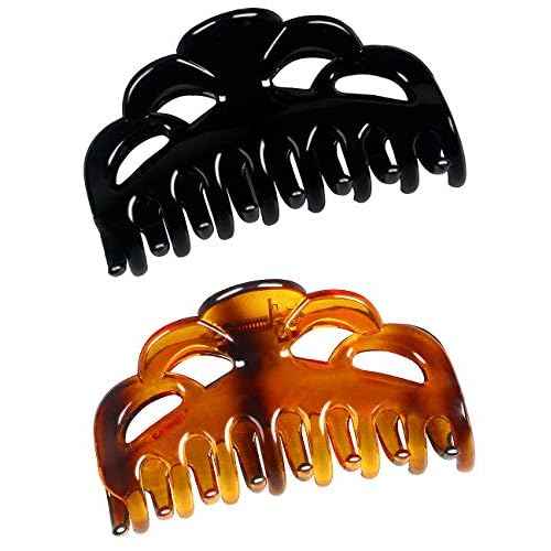 Medium Hair Claw Clips for Women Fine Hair Plastic Claw Clamps Clips in Set (Arc-Black+Brownish Red-M)