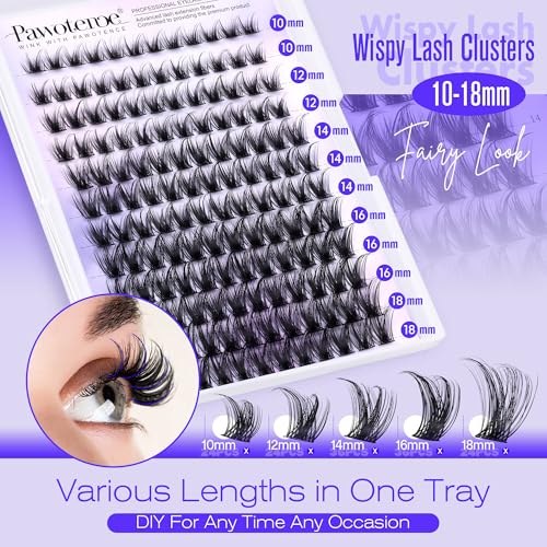 Pawotence Lash Clusters Wispy Cluster Eyelash Extensions 10-18mm Individual Lashes DIY Cluster Lashes Extension Soft Comfortable Eyelash Clusters with Thin Band