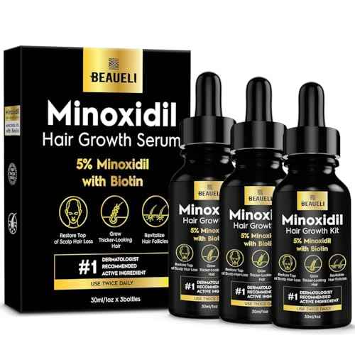 5% Minoxidil Hair Growth for Men and Women: Extra Strength Minoxidil Regrowth Treatment Serum for Thinning Hair Loss to Grow Thicker Fuller Faster 30ml 3Bottles