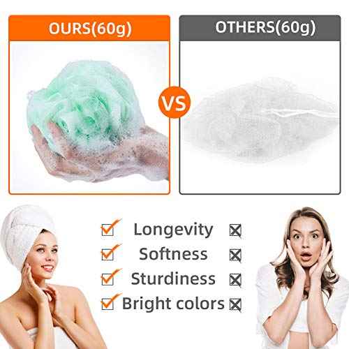 Loofah Bath Sponge Luffa Loofa Body Scrubber Soft Mesh Pouf Wash Puff Shower Puff Shower Ball Exfoliating Shower Sponge Pack of 4 (60g/pcs)