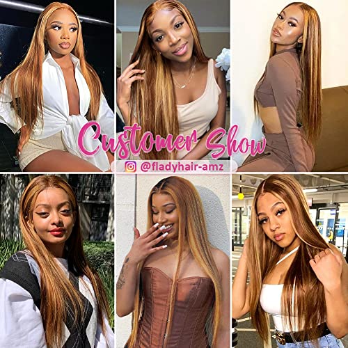 Flady Highlight Ombre Lace Front Wig Human Hair Pre Plucked 4/27 Colored Honey Blonde HD Lace Frontal Wigs For Black Women Human Hair 150 Density Straight Wigs Human Hair