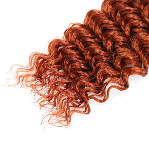 95g 26 Inch Braiding Hair #350 Ginger Bundles Human Hair Deep Wave Human Braiding Hair for Boho Braids 100% Virgin Hair One Bundle Hair Extension for Women