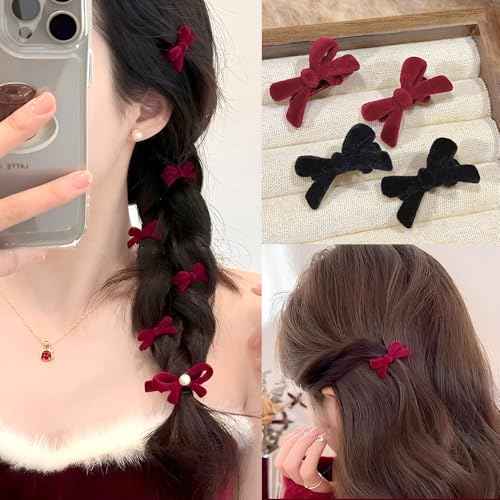 20Pcs Mini Hair Bows for Girls Red Black Hair Bow Velvet Bow Hair Clips Retro Bow Hair Clip Hair Bow Clips Bow Clip Small Hair Bows Clips Bow Clips for Women Daily Hair Accessories