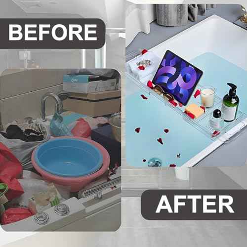 Premium Clear Bathtub Caddy Tray, Expandable Plastic Bath Tray with BPA-Free, Waterproof Foldable Bathtub Shelf, Perfect for a New Home & Mother¡¯s Day & a Birthday Gift for Mom