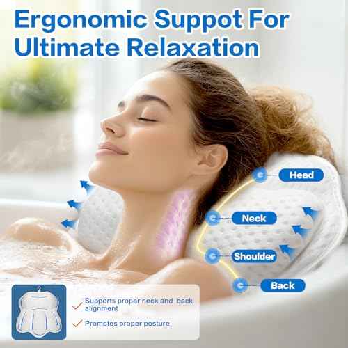 Non Slip Bath Pillows for Tub, 10 Enhanced Suction Cup Bath Pillow for Women Relaxing, Bath Tub Pillows for Head and Neck, Bath Pillow Luxury Bathtub Pillow, Spa Bathtub Pillow for Soaking Tub