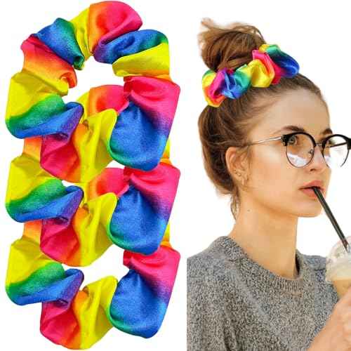 3PCS Rainbow Hair Scrunchies Pride Rainbow Hair Ring Elastic Velvet Hair Bands Ponytail Holders for Girls Women