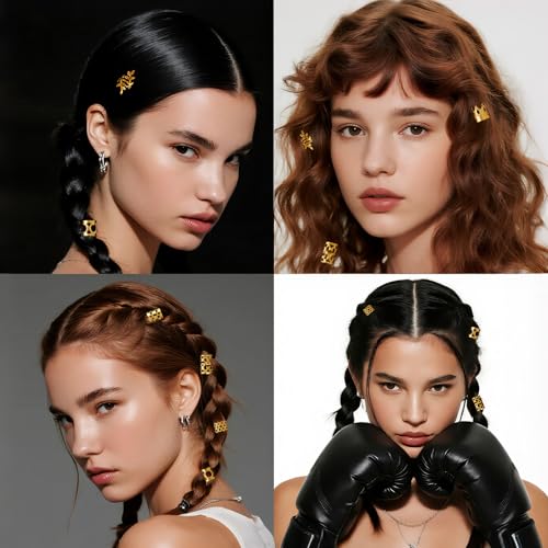 220 Pcs Gold Hair Jewelry for Braids Dreadlock Locs Accessories Metal Hair Clips for Women Girls Adjustable Cuffs Brading Clips Hair Rings Decoration (Gold)