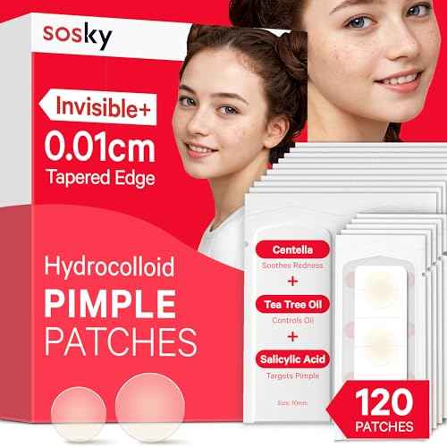 Sosky Pimple Patches for Face, FSA HSA Eligible Invisible Hydrocolloid Acne Patches, Zit Sticker for Face and Skin, Pimple Patches for Covering Zits, Blemishes with Salicylic Acid 120 Count