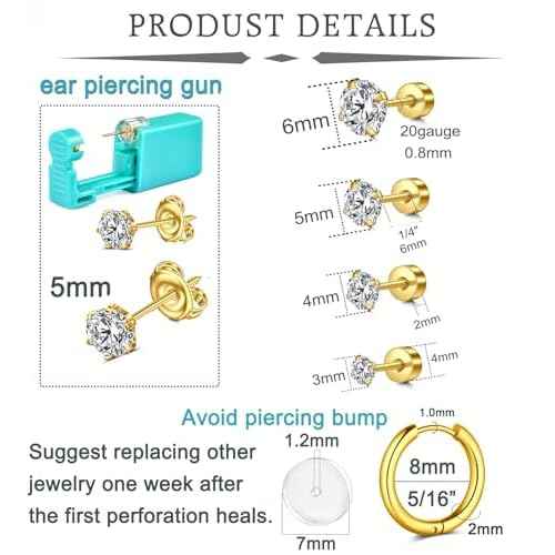 QWALIT Ear Piercing Gun Kit - Gold Self Piercing Earrings Kit With Studs