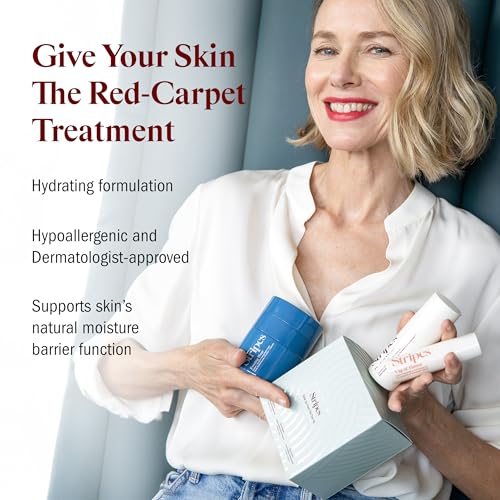 STRIPES Beauty Naomi Watts Glow Up The Toe Up Holiday Gift Set Full Size Night Cream With Gentle Retinoid Travel Size Moisturizing Body Oil Soothing Gel Intimate Area Dryness