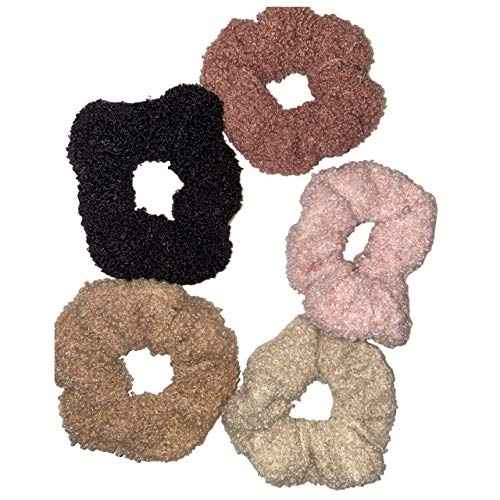 Guiyal 5 Pack Teddy Scrunchies, Premium Sherpa Scrunchy Elastic Hair Bands for Girls, Trendy Womens Hair Accessories (5 Colors)
