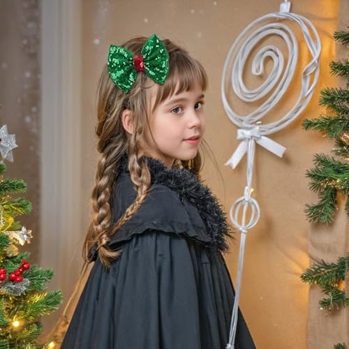 4" Red Sparkly Glitter Sequin Hair Bows for Women Girls Teens - Valentine's, Christmas, Birthday Gift, Party, Wedding Holiday Alligator Barrettes Green Red