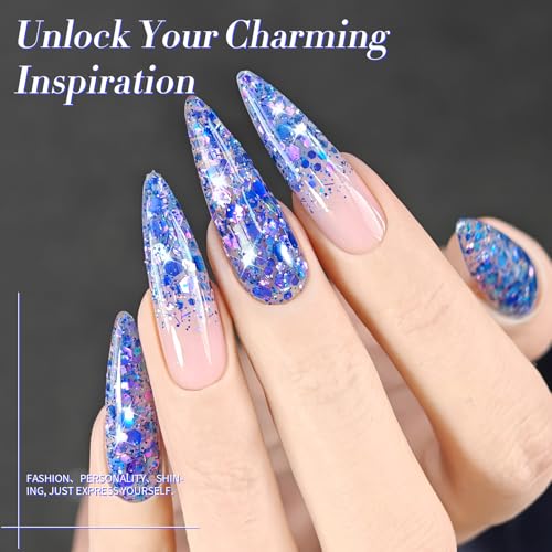 Born Pretty Glitter Gel Nail Polish with Sequins, Long Lasting U V Gel Polish for Manicure and Nail Art, DIY at Home, Salon-Quality, Easy to Apply, 15ml Set8