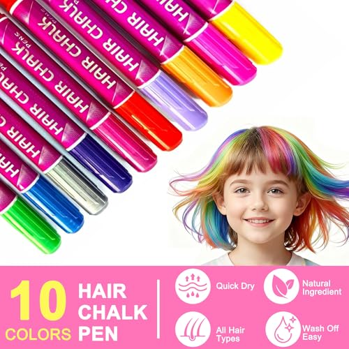 Girl Gifts Hair Chalk£¬10 Color Temporary Kits Low stimulation Washable Hair Dye Colourful Pens.for Makeup Toy Kids Ages 6-13 Years Old£¬Birthday Gifts Halloween Christmas & Festival Party