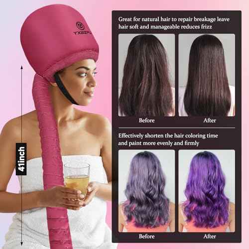 Hooded Hair Dryer Attachment, Hair Dryer Caps for Curly, Speeds Up Drying Time, Safety Deep Conditioning at Home (Rose Red)