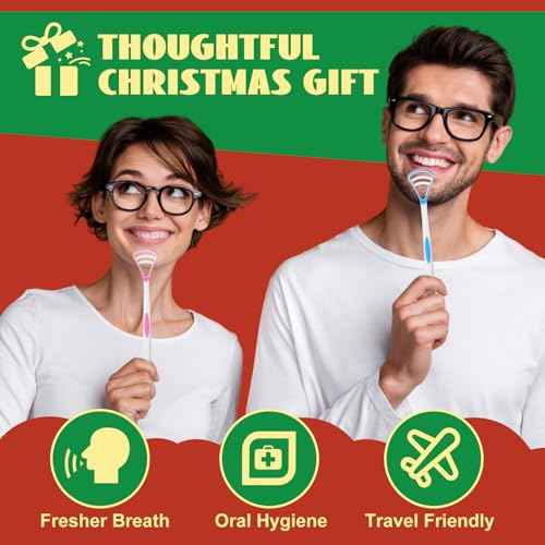 Honoson 12 Pieces Tongue Scraper for Adults Christmas Stocking Stuffers for Men Women Gifts Tongue Cleaner with Santa Box Gifts for Christmas Men Women Dad