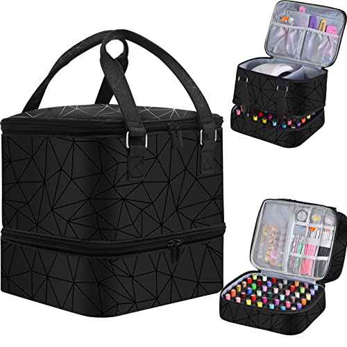 Nail Polish Organizer Case - Holds 42+ Bottles (15ml/0.5 fl.oz) and 1 Nail Lamp, Upgraded Double-layer Nail Polish Carrying Case Nail Polish Storage Bag with Handles (Black)