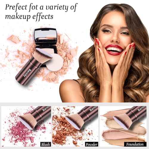 Makeup Brush Kabuki Face Brushes Retractable Travel Blush Kabuki Brush Portable Flawless for Foundation, Powder Blush, Bronzer, Buffing, Liquid, Cream, Cruelty Free with Cover(Brown)