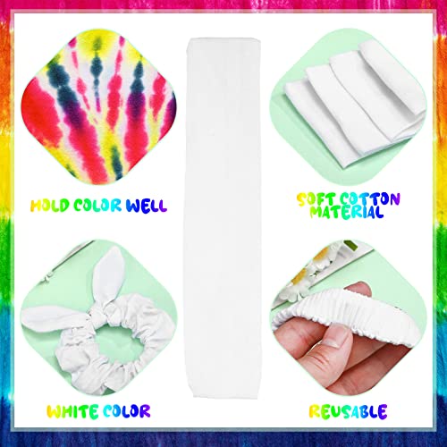 65 Pcs White Cotton Scrunchies Hair Ties Accessories for Tie Dye Party Supplies Including 30 Scrunchies 15 Bow Hair Ties 20 Headband Non Slip Stretchy Elastic Head Wrap Holder for Women DIY Tie Dye