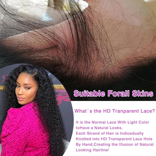 Deep Wave Lace Front Wigs Human Hair 13x6 HD Transparent Lace Front Wigs Human Hair 200% Density Deep Curly Human Hair Wig Pre Plucked Deep Wave Frontal Wigs Natural Color 22 Inch