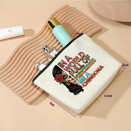 DJHUNG Inspired Mexican Girl Makeup Bag Funny Badass Women Gift Skull Travel Pouch for Women Friends Nurse Mom Aunt Birthday Christmas Halloween in a World Full of Princesses