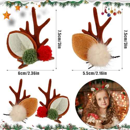 2 Pairs Reindeer Antler Hair Clips - Deer Antler Hair Pins, Christmas Hair Accessories for Women & Girls
