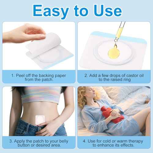 Castor Oil Pack Patches for Belly Button ? 60 Disposable Organic Cotton Self-Adhesive Pads, Leak-Proof & Breathable, No-Wash Castor Oil Wraps for Navel, Abdomen & Targeted Skin Care
