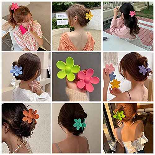 Flower Hair Clips 8PCS, Large Claw Clips for Women Girls Thick Thin Hair, Strong Hold Nonslip Big Dasiy Jaw Clamps Matte Hair Accessories 8 Colors