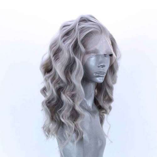 RONGDUOYI Silver Short Bob Lace Front Wigs for Women Glueless Body Wave Synthetic Heat Resistant Fiber Hair Wig 16 Inch Free Part Silver Grey Bob Wig Daily Use Cosplay Wig