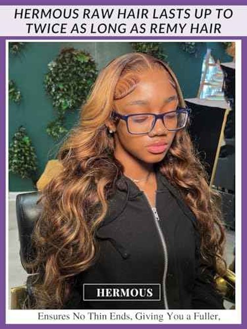 HERMOUS 13A Double Drawn Honey Blonde Highlight Thick Body Wave Bundles Raw Human Hair 20 Inch, Shed Free Ombre Brown Soft 100% Raw Human Hair Single Bundles Colored P4/27 Quick Weave
