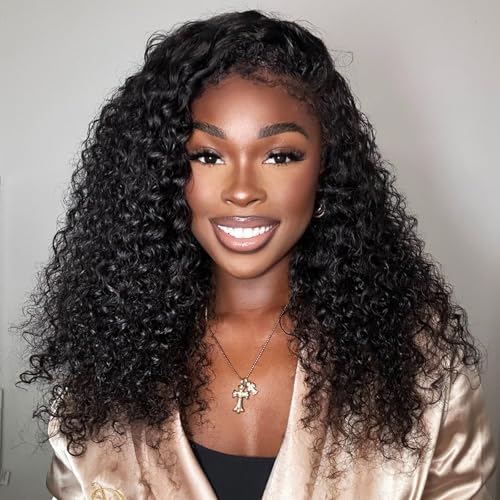 Half Wig Human Hair Curly 20 Inch 200 Density Glueless Jerry Curly Human Hair Half Wigs For Black Women 3 In 1 Seamless Flip Over Wear Go Beginner Friendly Curly Wig Natural Color