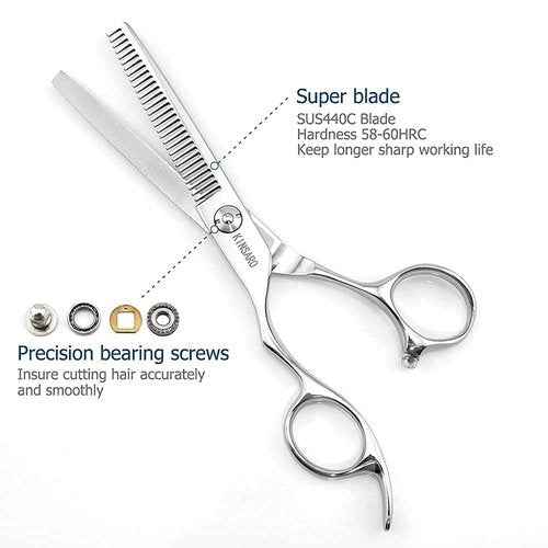 Hair Shears left hand 6 Inch Hair Scissors Thinning shears Left Hand Hair Cutting Scissors Lefty Left Handed 440C Kinsaro