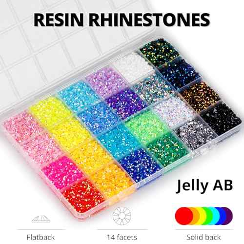 31000Pcs Rhinestones for Bedazzling, 3mm Bedazzler Kit with Flatback Rhinestones for Clothes Crafting Crafts Nails Clothing, Flat Back Resin Rainbow Colorful Colored Crystal with B 7000 Glue Clear