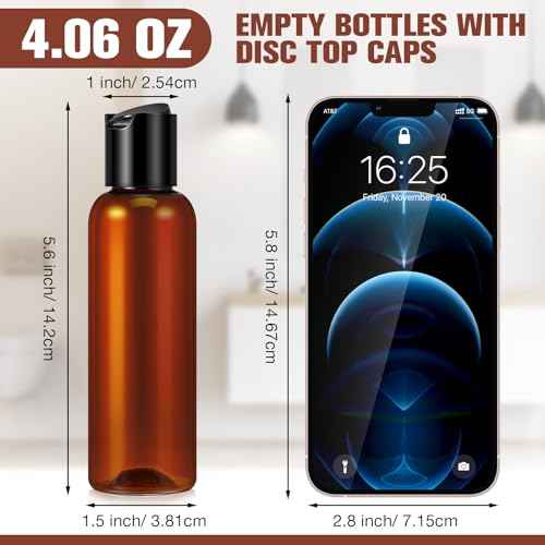 Mimorou 50 Pieces 4oz Plastic Squeeze Bottles with Disc Top Flip Cap Empty Amber Refillable Containers Small Travel Toiletry Bottles for Lotion Shampoo Oil Body Soap Creams