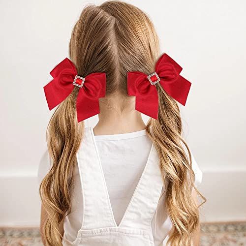Red Valentine¡¯s Day Hair Clips,Glitter Grosgrain Hair Bows with Rhinestones,Boutique Valentine Christmas School Hair Accessories for Kids Girls Toddler