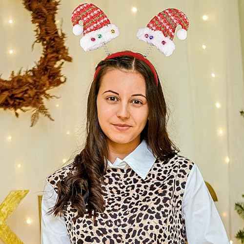Christmas Headbands for Women Girls, 1 Pack Christmas Hat Design Headband with Bells Christmas Hair Hoop Red Hair Band Hair Accessories for Winter Xmas Holiday Party Favors Gift, One Size Fits Most