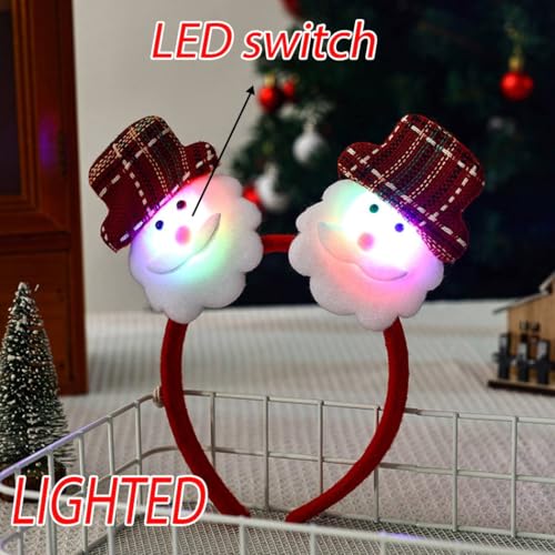 Light up Christmas Headbands Sparking Santa Claus Head Bands Red Hat Bow Knot Snowmen Hair Accessories for Women (C-Santa Claus)