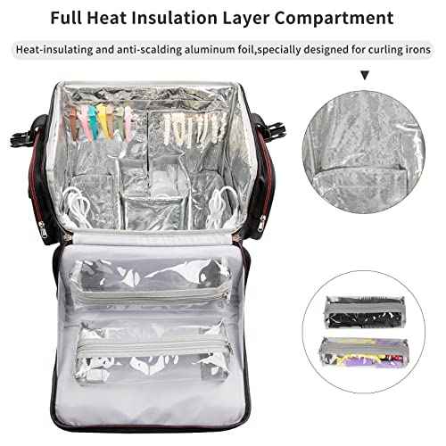 OCHEAL Hairtylist Travel case,Large Makeup Train Cosmetic Makeup Case, Hairdresser Bag with Detachable Pouch,Heat Insulation Anti-scalding Full layer Hairdressing Tool Organizer Trolley with wheels