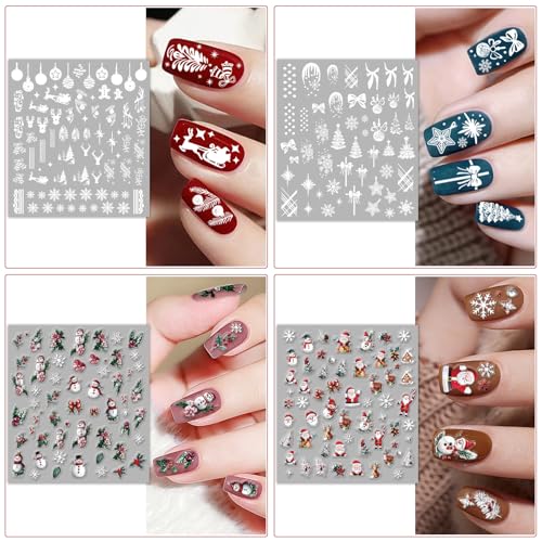 9 Sheets Christmas Nail Stickers for Girls Women and Kids, Nail Art Stickers Snowman Penguin Elk Santa for Nail Art Decoration with Tweezers for Christmas Stocking Stuffers & Gifts