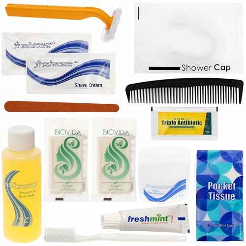 Moda West 24 Kits - Bulk Case of Wholesale Deluxe 15 Piece Toiletry Kit for Men, Women, Travel, Charity