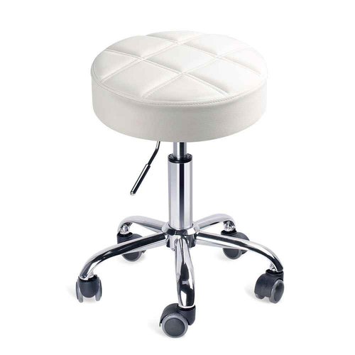 Leopard Round Rolling Stools, Adjustable Work Medical Stool with Wheels (White)