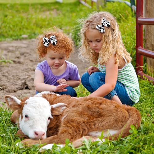 4PCS Cow Print Hair Bows Clips for Baby Girls Women Cowgirl Moo Cow Bowknot Party Hair Accessories 3 Inch