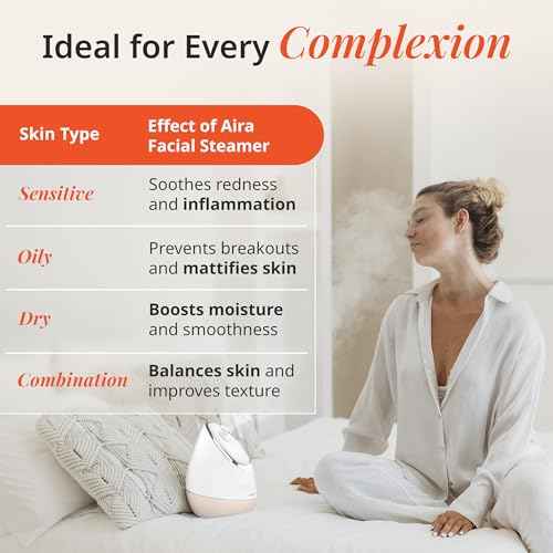 Vanity Planet Aira Ionic Facial Steamer (Beige) - Pore Cleaner That Detoxifies, Cleanses and Moisturizes - Adjustable Nozzle, Water Tank with 3 Essential Oil Baskets
