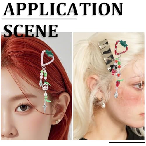 SUNNYCLUE 1 Box DIY 6 Sets Tassels Hair Clips Making Kit Strawberry Hairclips with Beaded Cute Fruit Fashion Hairclip Tassel Snap Barrettes for Women Braid Long Short Thin Thick Hair Supplies